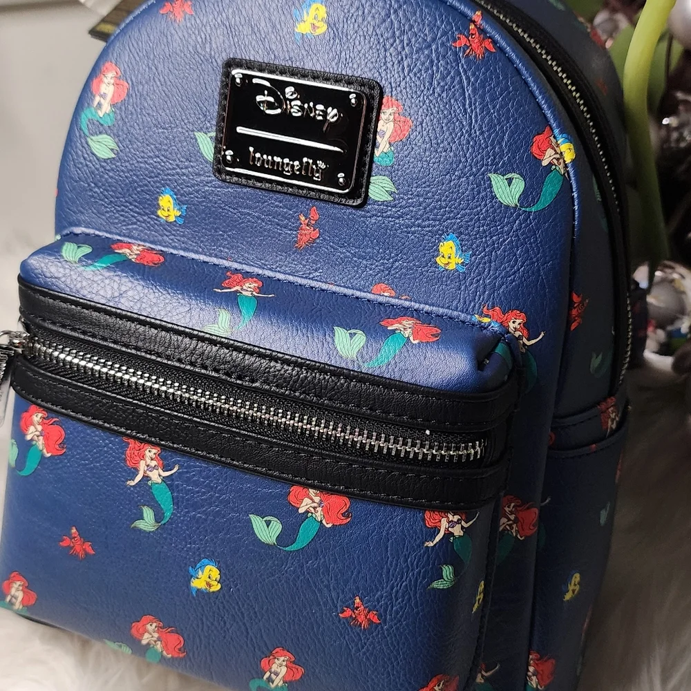 Loungefly Ariel AOP Heart Logo Mini Backpack new